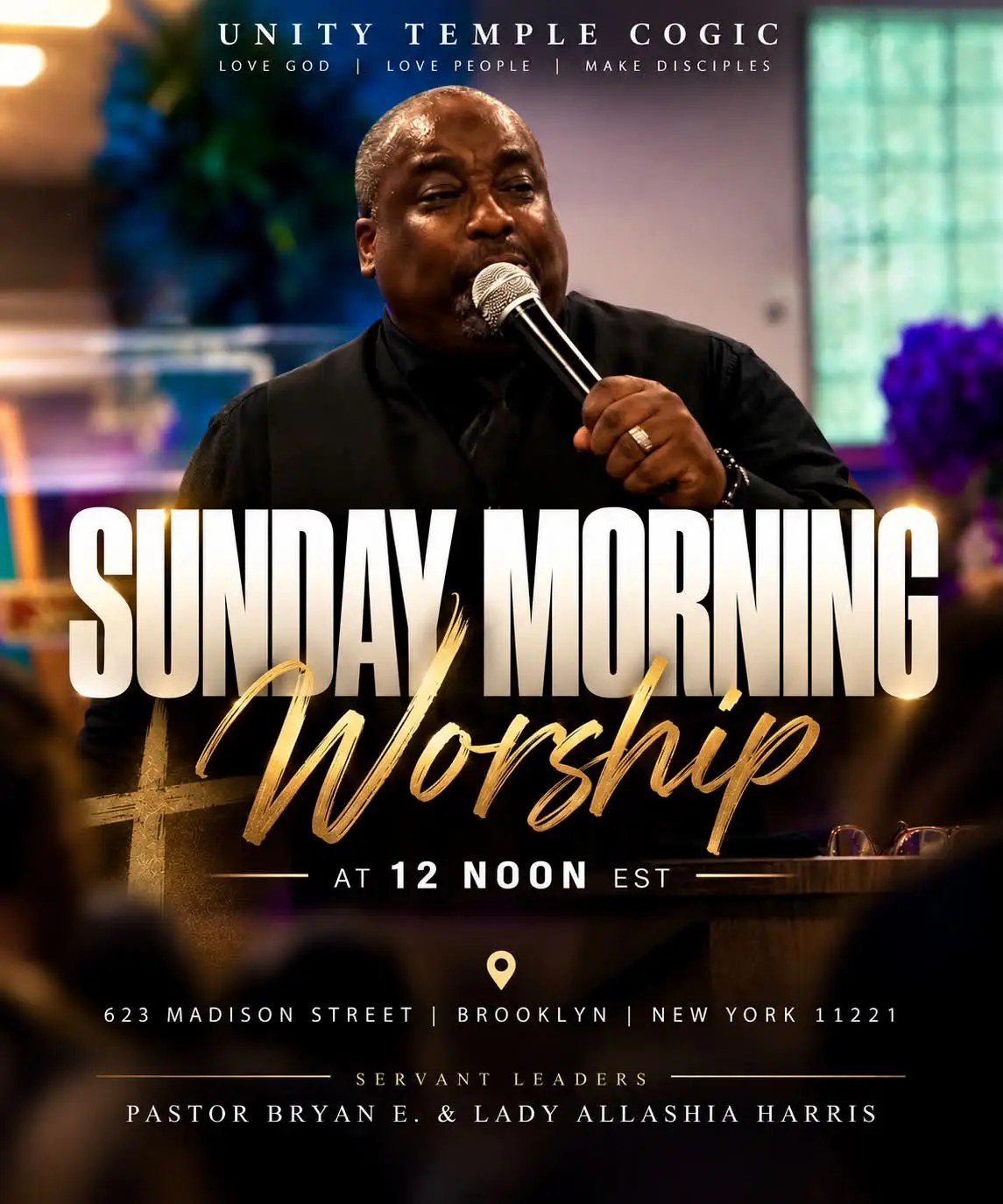 Unity Temple Sunday Morning Worship flyer.